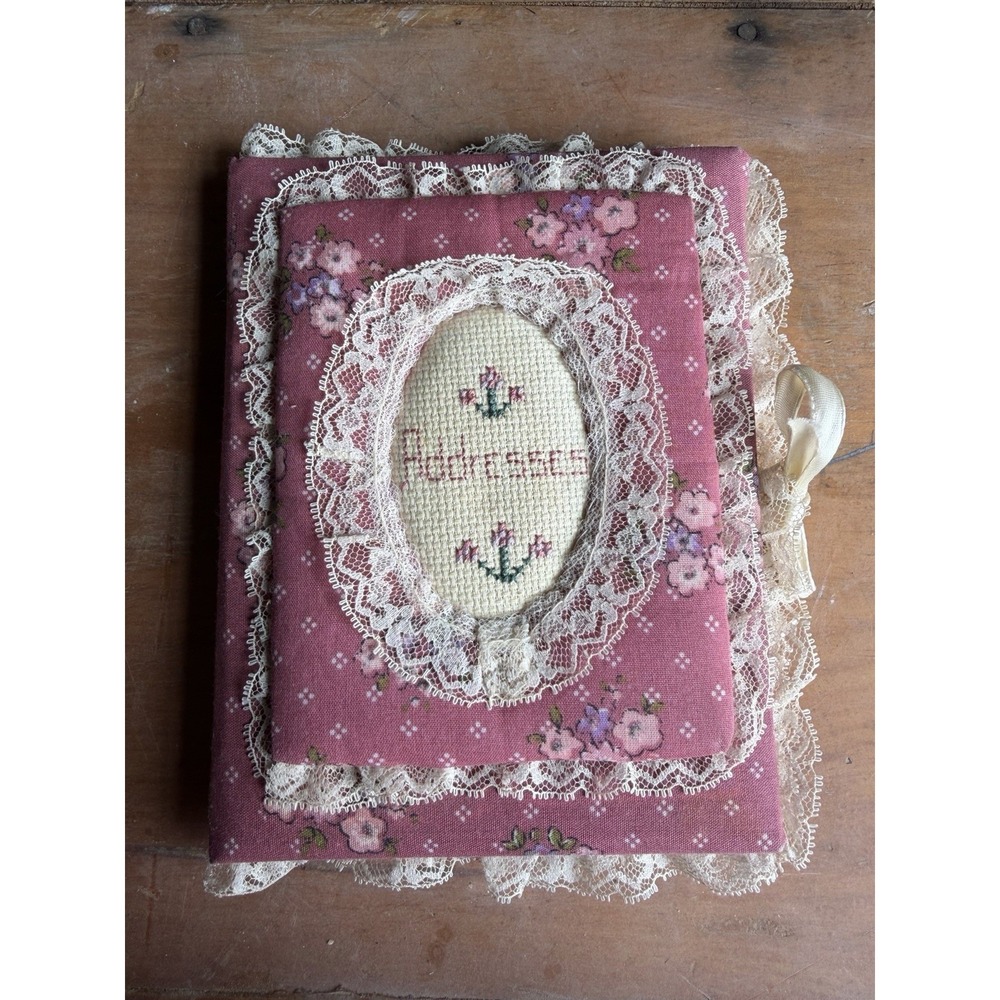 Vtg Handmade Grannycore CottageCore Embroidered Address Book/Christmas Card List